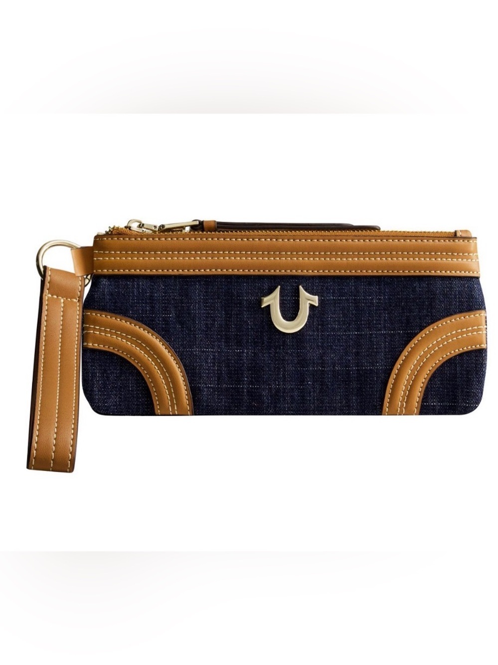 NWT True Religion Horseshoe Navy Denim Wristlet Wallet